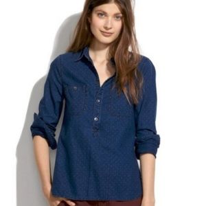 Madewell Denim Dot Long Sleeve Popover Top XS